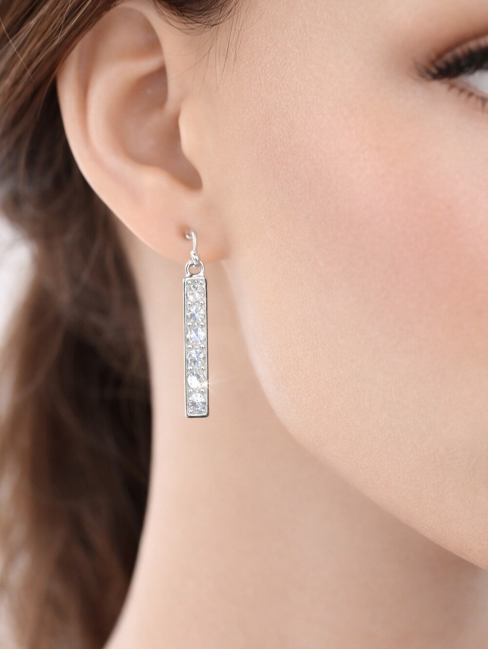 Polished Silver tone Bar Cubic Zirconia  Teardrop Earrings